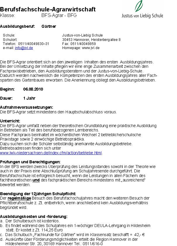 Einjährige Berufsfachschule